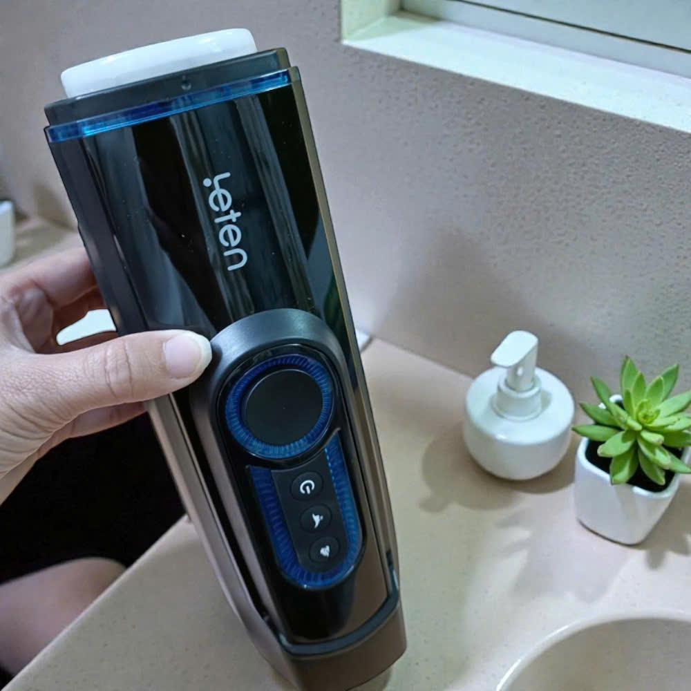 Leten Retractable Pro  Âm Đạo Giả Cầm Tay, Rung Thụt & Âm Thanh Mô Phỏng