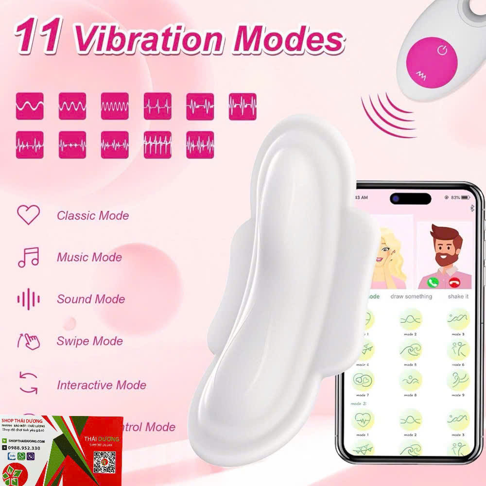 Trứng Rung Không Dây Dán Ngoài Quần Chip  Điều Khiển App Thông Minh 11 Chế Độ Rung