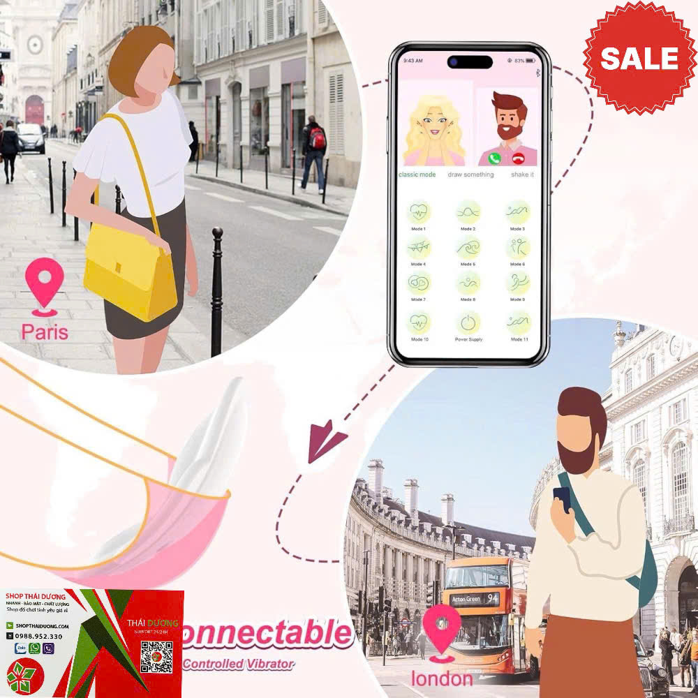 Trứng Rung Không Dây Dán Ngoài Quần Chip  Điều Khiển App Thông Minh 11 Chế Độ Rung