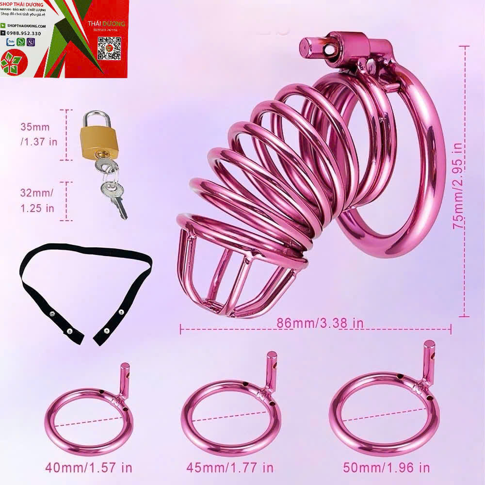 Khóa Dương Vật Thép Không Gỉ Màu Hồng Combo 3 Vòng Đeo Tiện Lợi