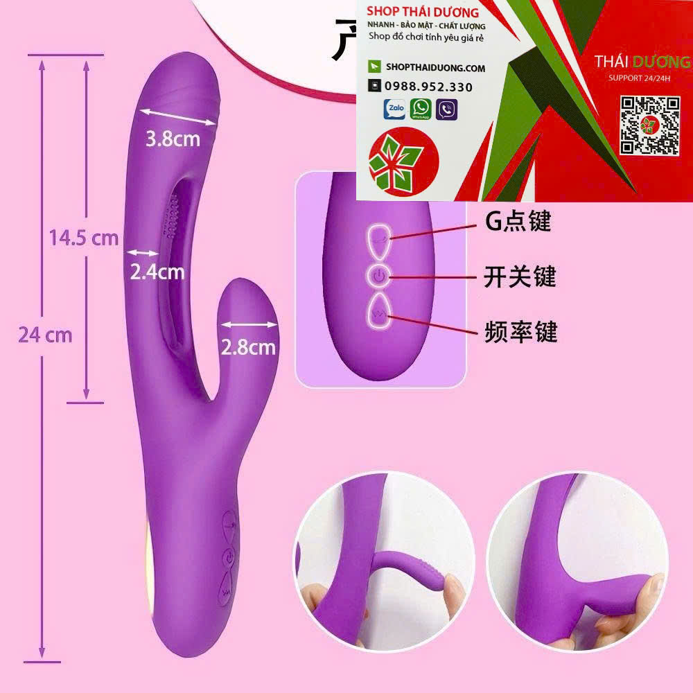 Dương Vật Giả Cầm Tay Rung Kép Hai Đầu Có Thanh Vỗ Độc Đáo