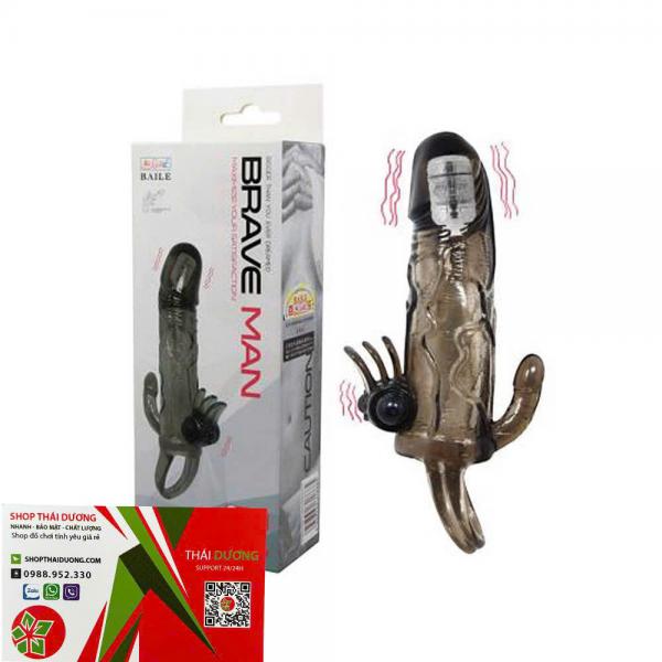 Bao cao su Braveman đôn to dương vật có quay đeo và rung hai đầu 