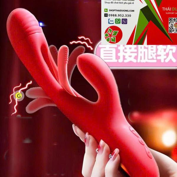 Dương Vật Giả Cầm Tay Rung Kép Hai Đầu Có Thanh Vỗ Độc Đáo 