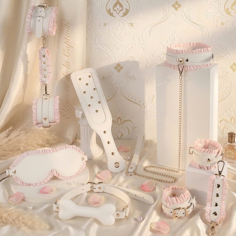Set BDSM Màu Trắng Hồng Pastel Phối Bèo Cực Quyến Rũ 