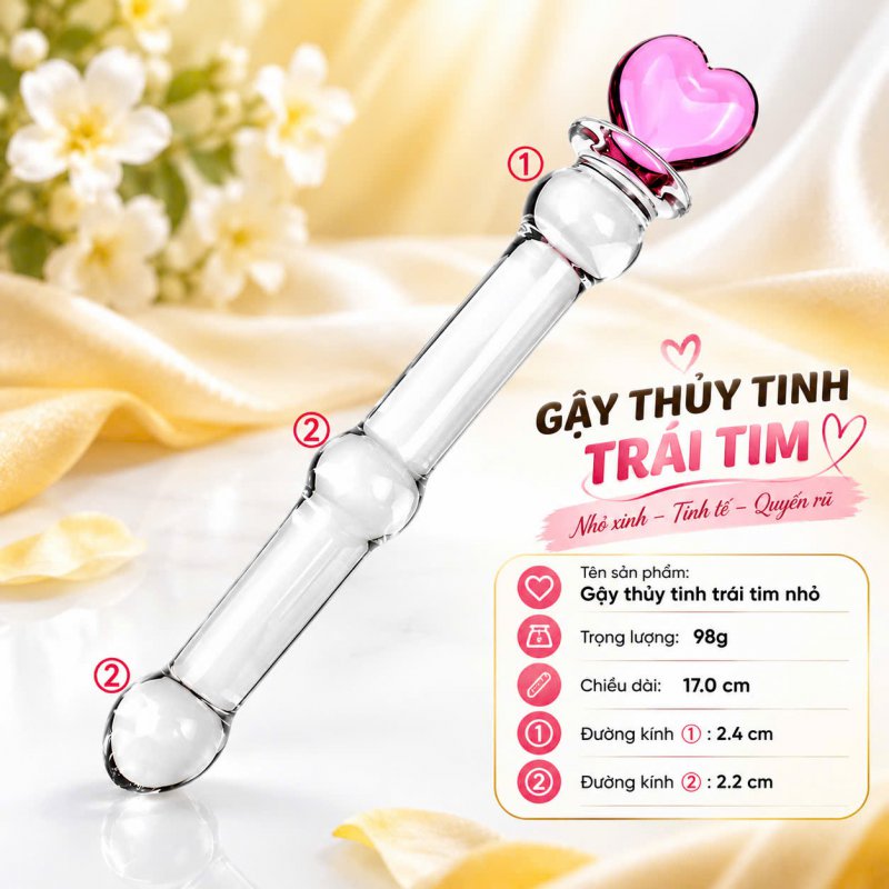 Gậy Thủy Tinh Kích Thích Hậu Môn Đế Trái Tim - Sextoy Thủy Tinh Cao Cấp 